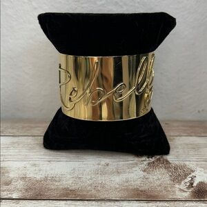 Stella & Dot Gold Cuff Bracelet with Rebelle Script Design